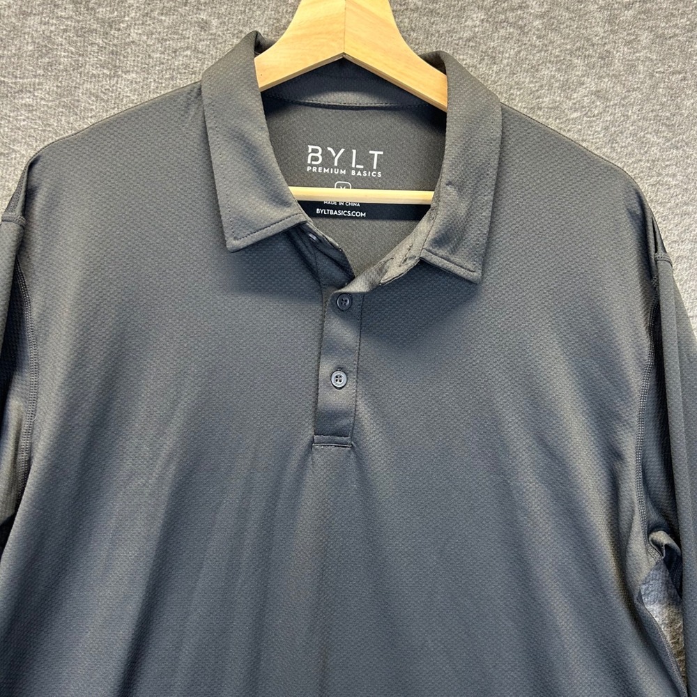 BYLT Premium Basics Mens Long Sleeve Polo Shirt Charcoal Gray Size Medium M